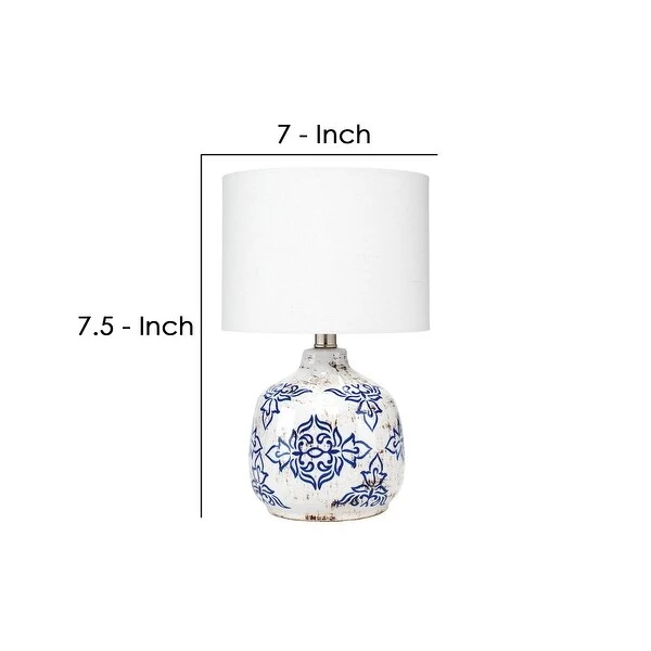 Table Lamp with Floral Pattern Ceramic Base， White