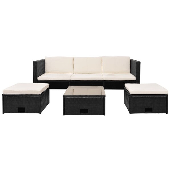 4 Piece Patio Lounge Set with Cushions Poly Rattan Black - Overstock - 37842844