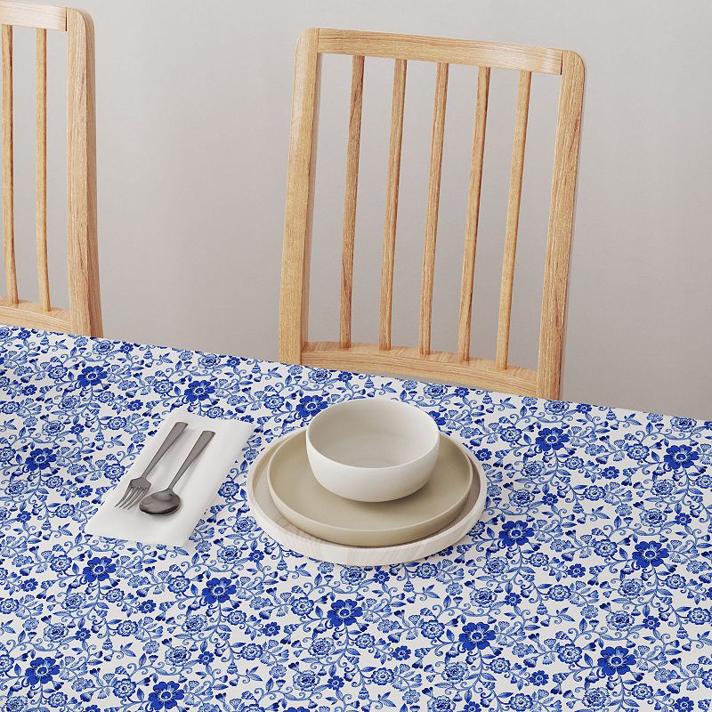 Square Tablecloth， 100% Cotton， 52x52， Watercolor Flowers on Vines Blue