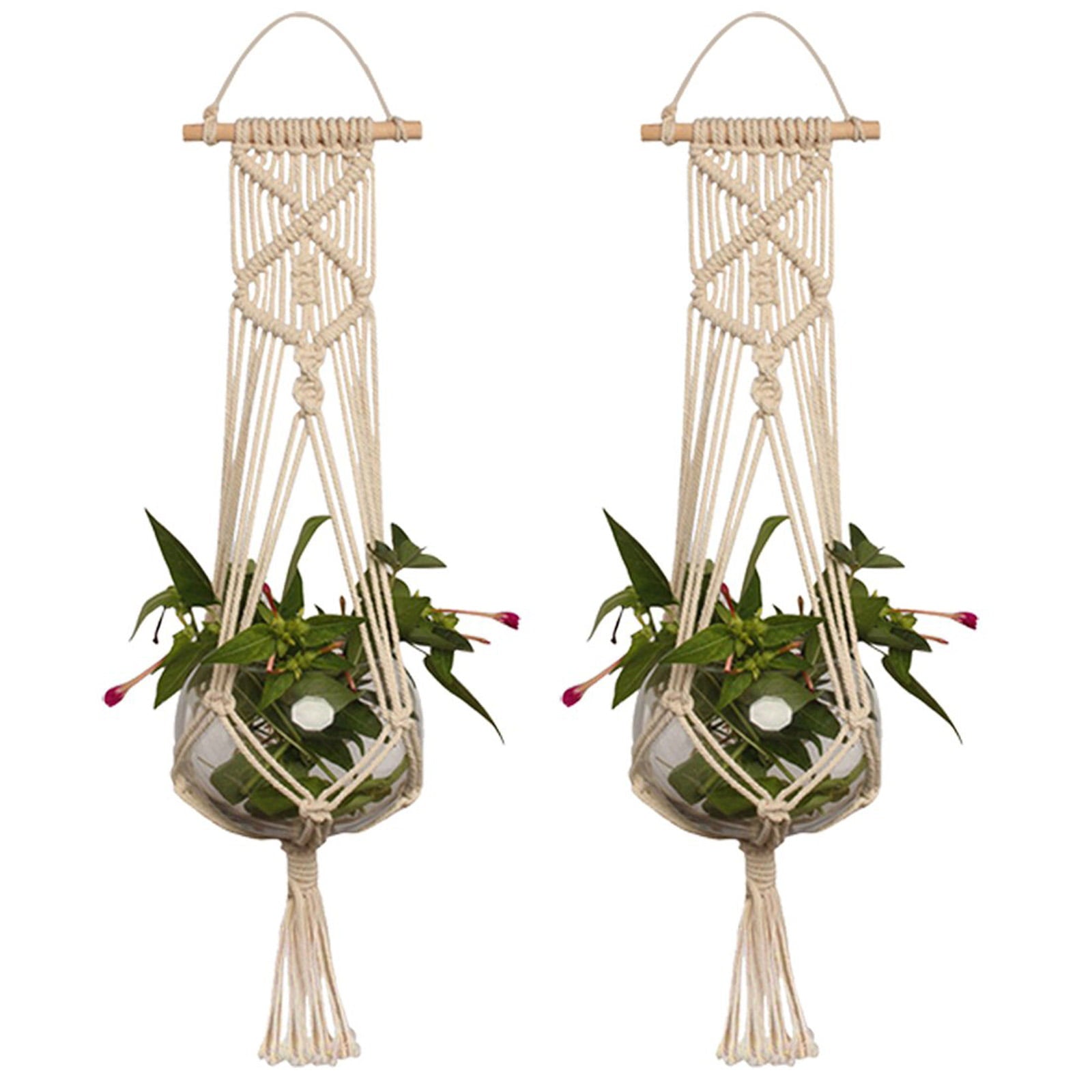 2pcs Macrame Plant Hangers, EEEkit Indoor Outdoor Hanging Planter Baskets, Decorative Flower Pot Holder Stands for Plant, Boho Home Decor, Jute Cotton Rope Braided Craft, 37inch