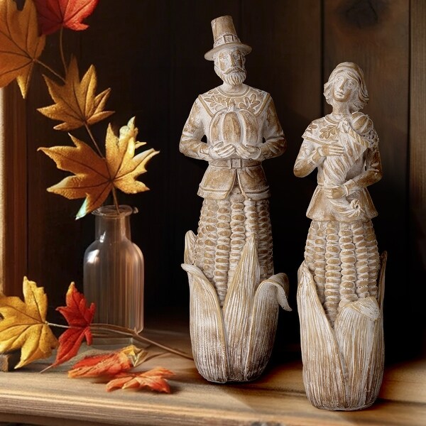 99.5 Resin Pilgrim With Corn Base Set of 2