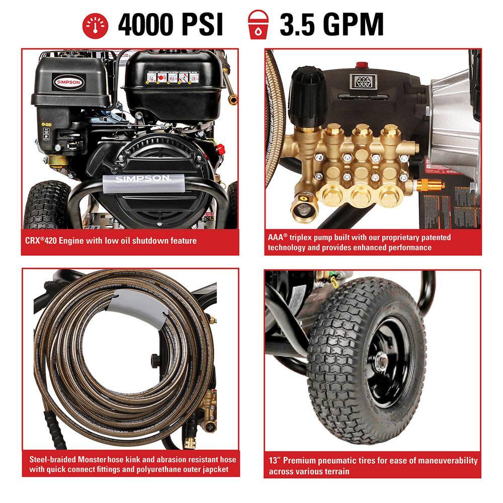 SIMPSON Powershot 4400 PSI 4.0 GPM Gas Cold Water Pressure Washer with CRX 420cc Engine PS61041-S