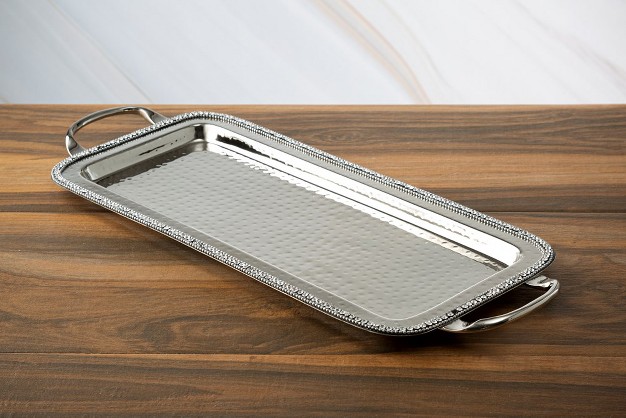 Stainless Steel Handled Serving Tray With Diamonds