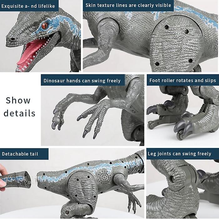 Stuff Certified® XL RC Velociraptor Dinosaur with Remote Control - Controllable Toy Robot Raptor Blue-Grey