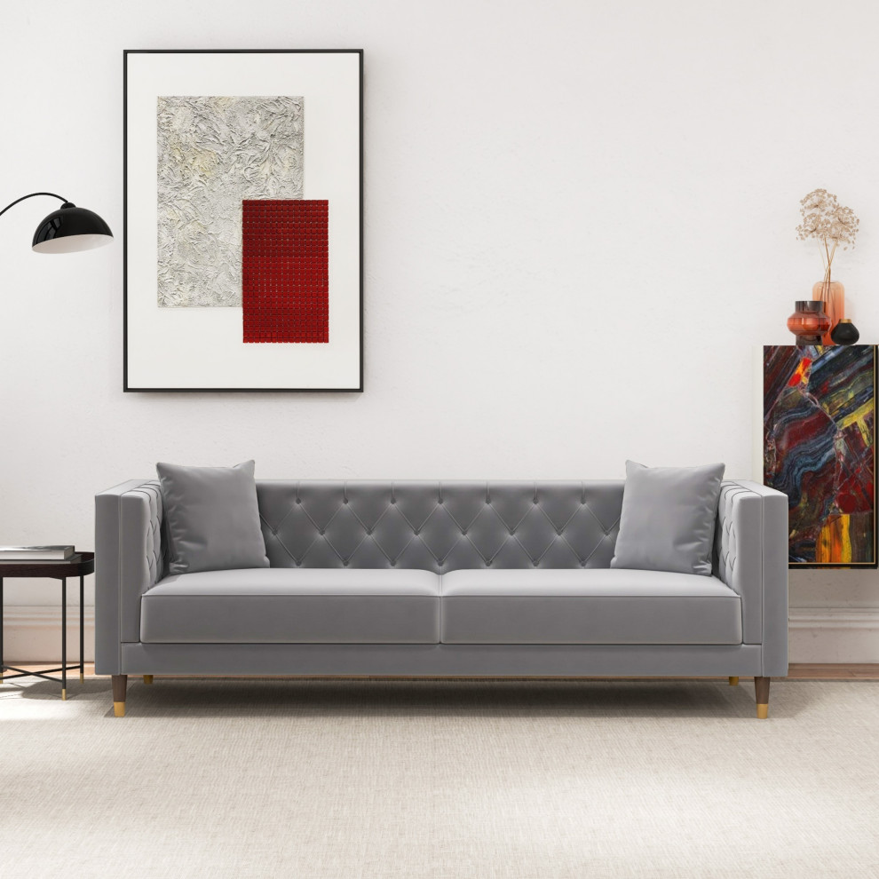 Clark Mid Century Modern Luxury Tufted Velvet Sofa   Midcentury   Sofas   by Ashcroft Furniture Co.  Houzz