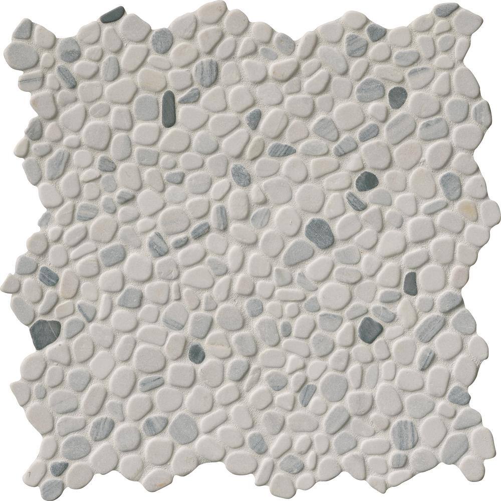 MSI Black and White Pebbles 11.42 in. x 11.42 in. x 10 mm Tumbled Marble Mosaic Tile (9.1 sq. ft.  case) THDW1-SH-PEBC