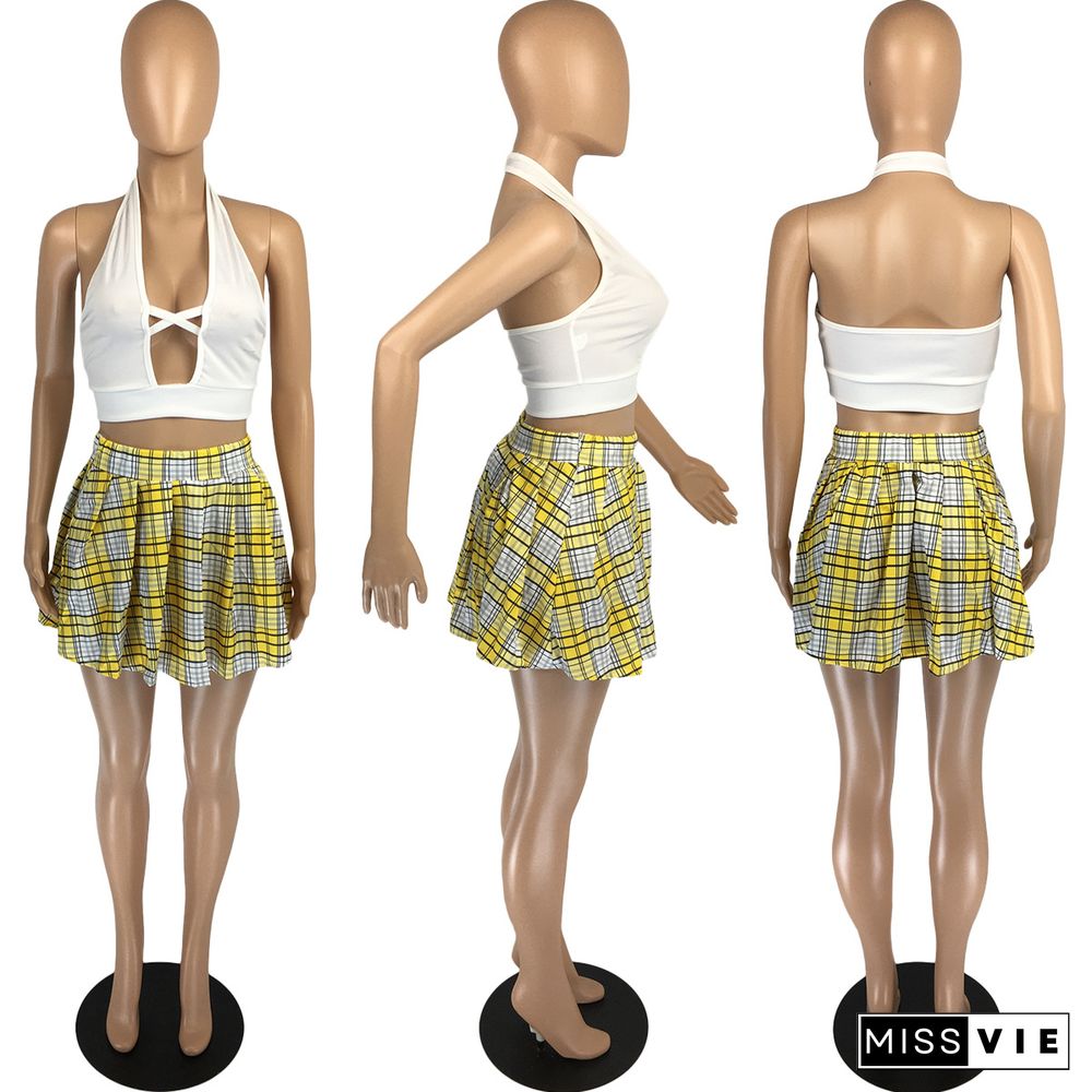 Sexy Fashion Plaid Pleated Skirt Two-Piece Suit