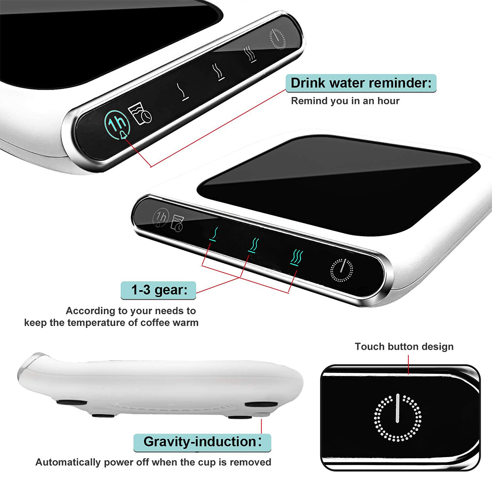 Coffee Cup Warmer For Desk 3-Gears Adjustable Temperature Coffee Mug Warmer With Drink Water Reminder and Auto On/Off Gravity-Induction