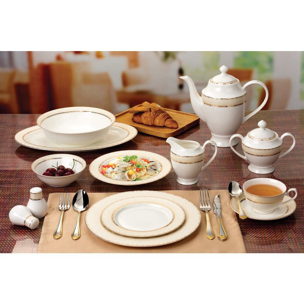 Lorren Home Trends 57 piece Margaret Bone China Dinnerware Set (Service for 8)