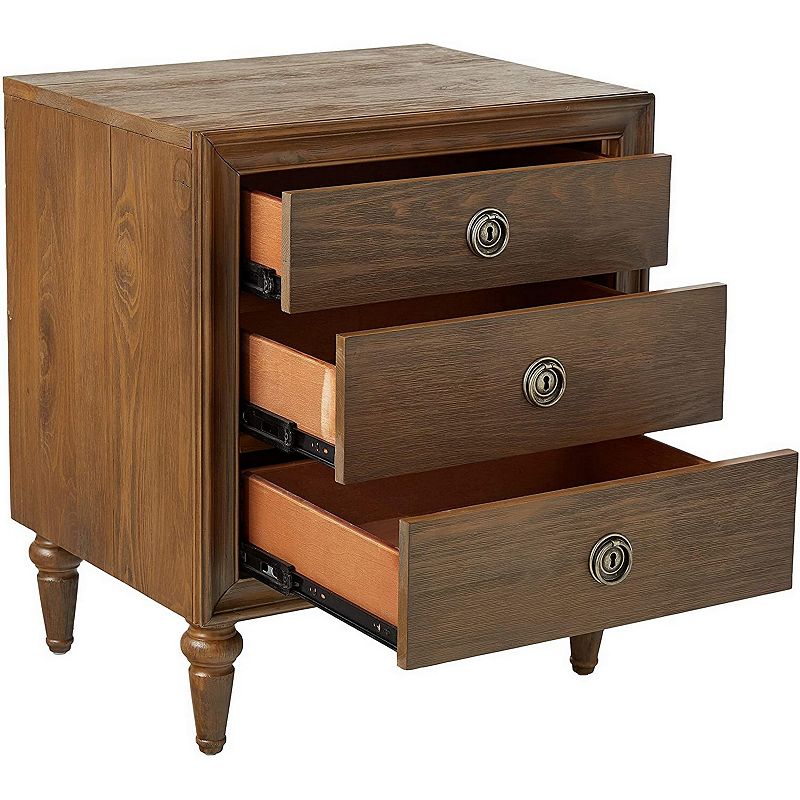 Traditional Style 3 Drawers Wood Nightstand By Inverness， Brown