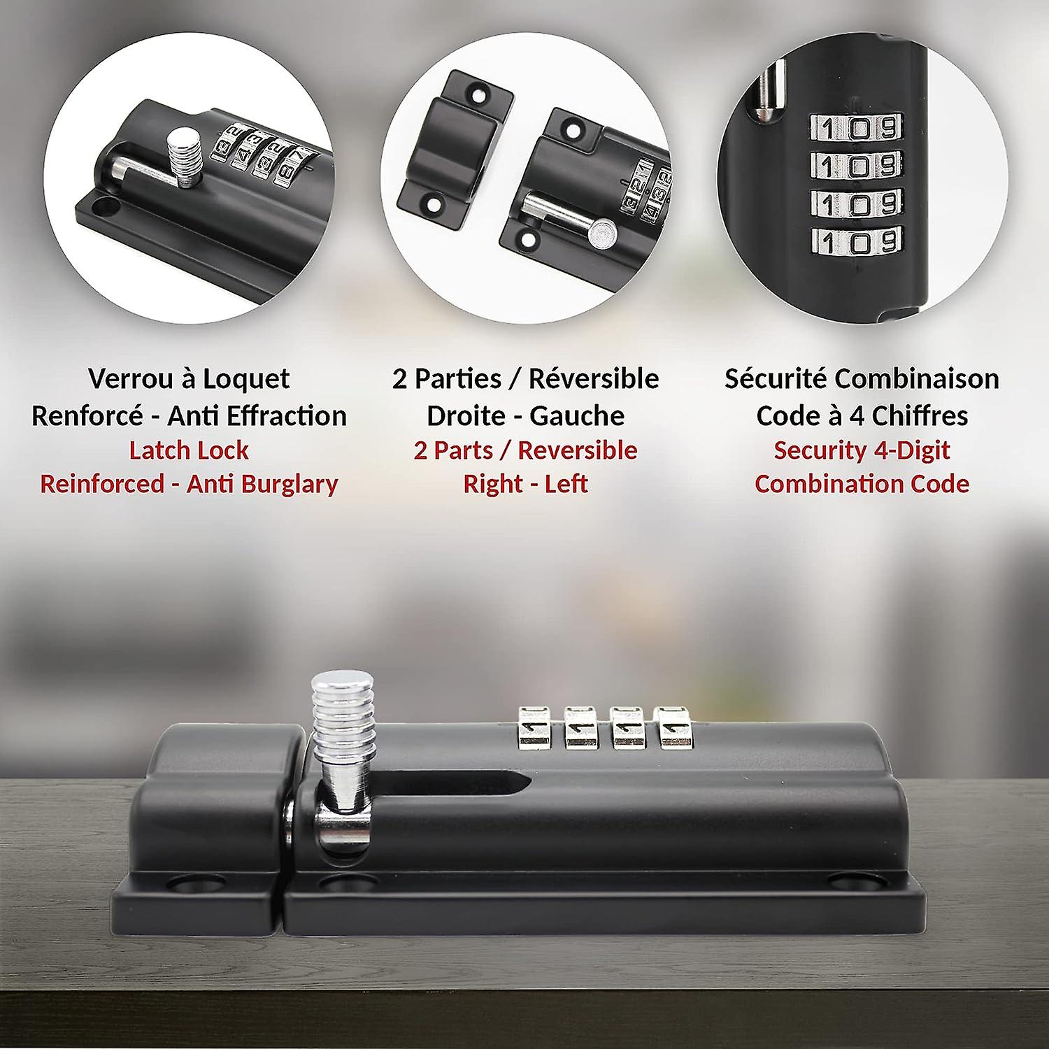 Code Latch Lock - 4-digit Combination - Right/left Reversible Mounting - Tamper-proof Fasteners - Black Color