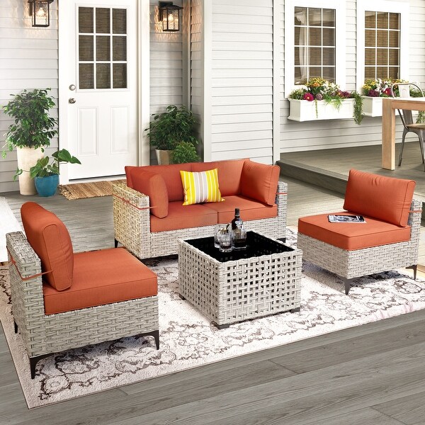 XIZZI 5piece Patio Furniture Wicker Sectional Sofa Set