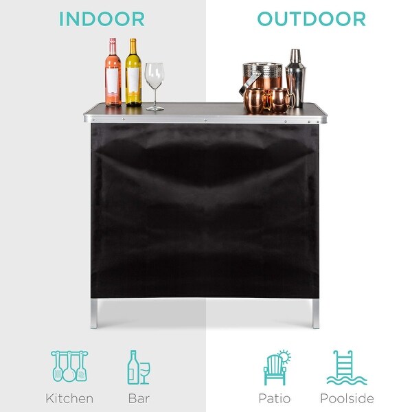 Portable PopUp Bar Table for In/Outdoor，Party，Picnic，Tailgate，Entertaining w/Carrying Case，Storage Shelf，Removable Skirt