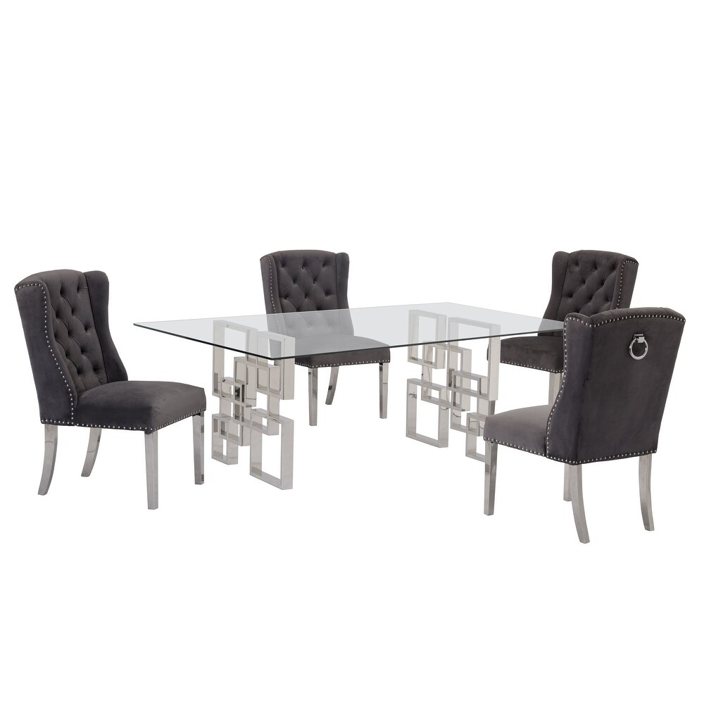 Best Quality Furniture 5 Piece Dining Set with Tufted Buttons  Nail head Trim  and Stainless Steel Legs Dining Chairs