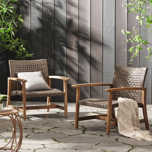 Hampton Outdoor Wood/Wicker Club Chair (Set of 2) by Christopher Knight Home