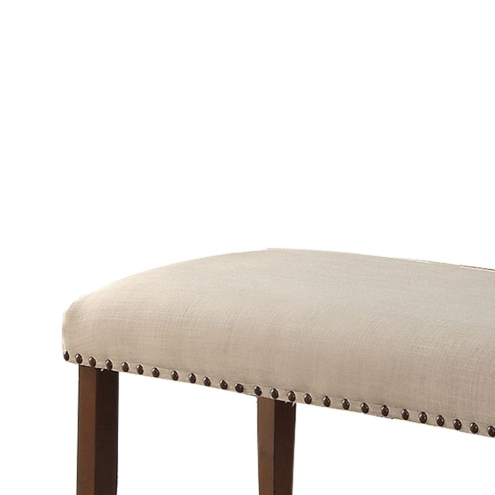 Upholstered Cream Cushion Dining Bench  Cherry Brown