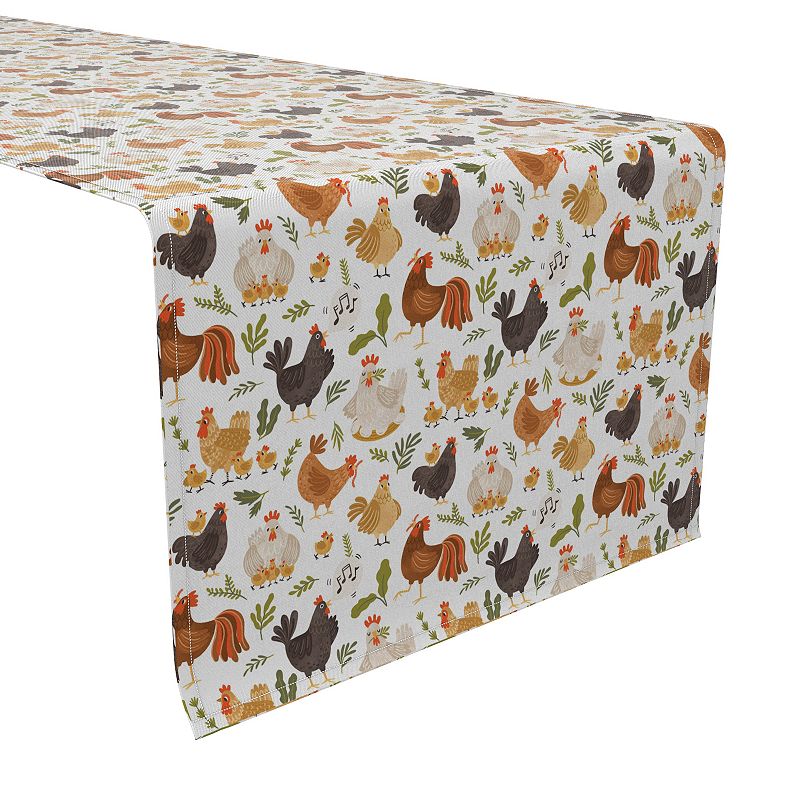 Table Runner， 100% Cotton， 16x108， Roosters Chickens and Hens