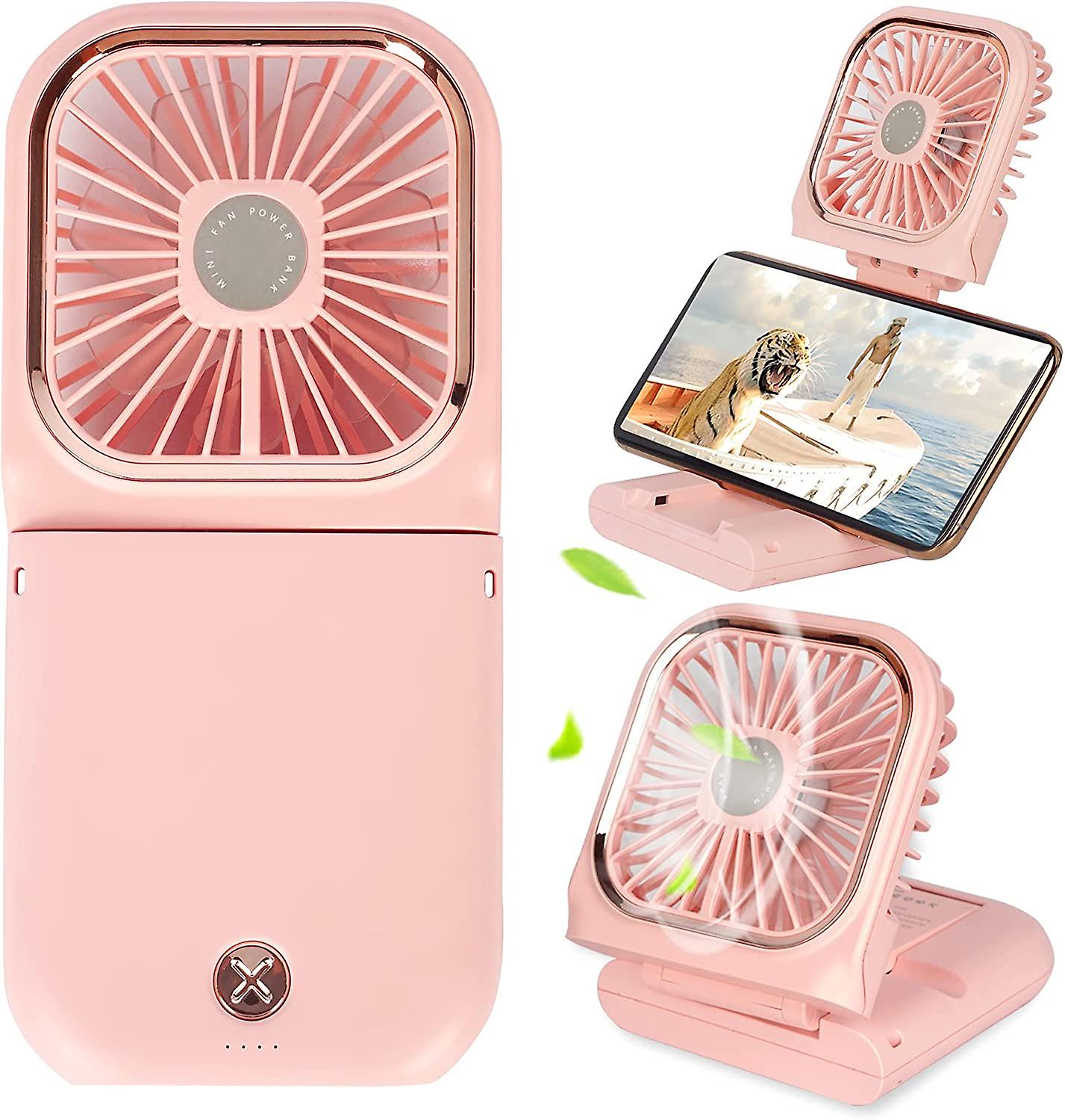 12.7 Cm Mini Portable Fan Small Battery Operated Fan 1 As Power Bank， Phone Holder， Portable Fan， Desk Fan， Personal Usb Rechargeable Fans， 3000 Mah P