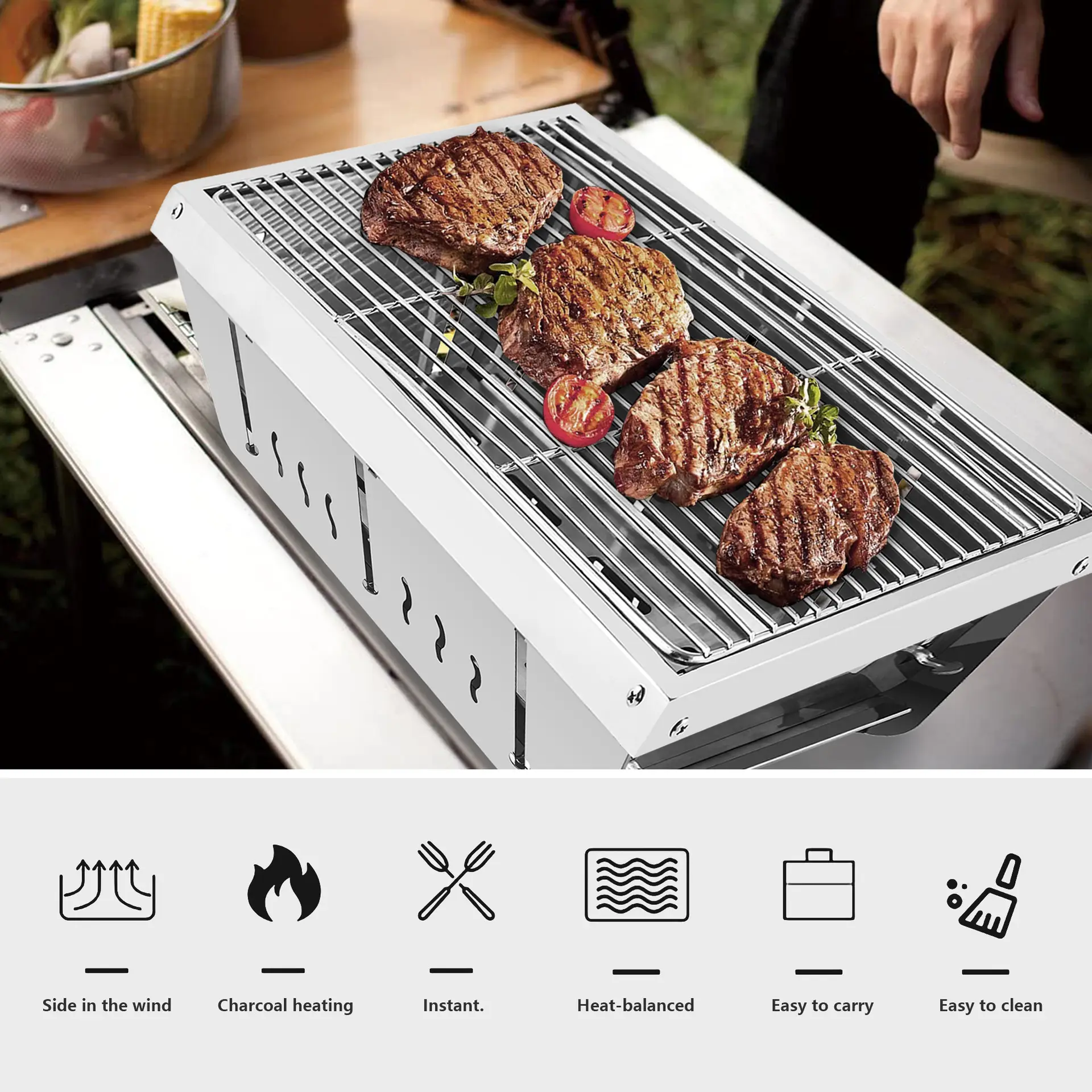 outdoor camping Picnic Folding 304 Stainless Steel Charcoal fire BBQ Grill