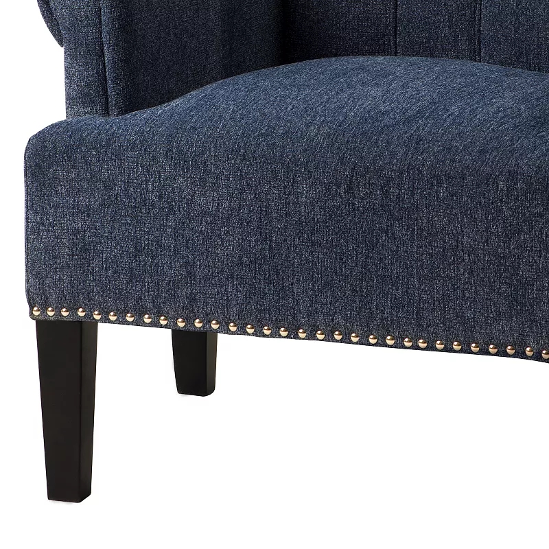 Accent Chair with Fabric Upholstery and Channel Tufting， Navy Blue