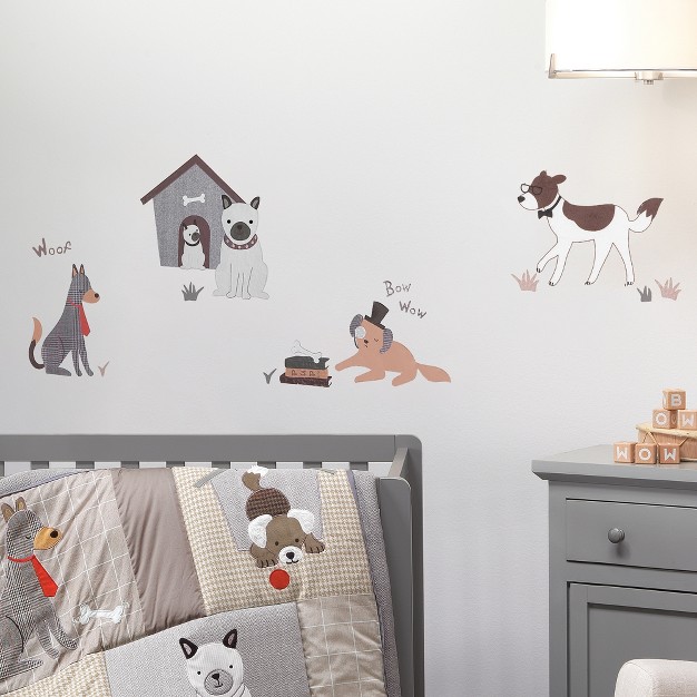 Lambs amp Ivy Bow Wow Gray beige Dog puppy With Doghouse Wall Decals stickers