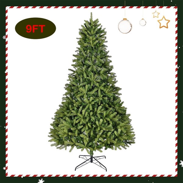 9FT Unlit Hinged Spruce Artificial Christmas Tree，2576 Branch Tips，Premium Xmas Tree for Holiday Decoration