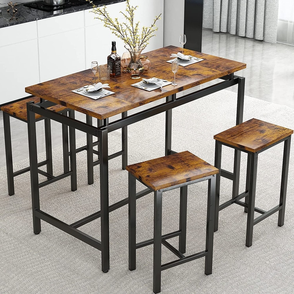 Dining Table Set for 4  Industrial Kitchen   Dining Room Table Sets with 4 Square Stools  Counter Height Bar Table Set