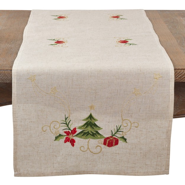 Saro Lifestyle Table Runner With Embroidered Christmas Design