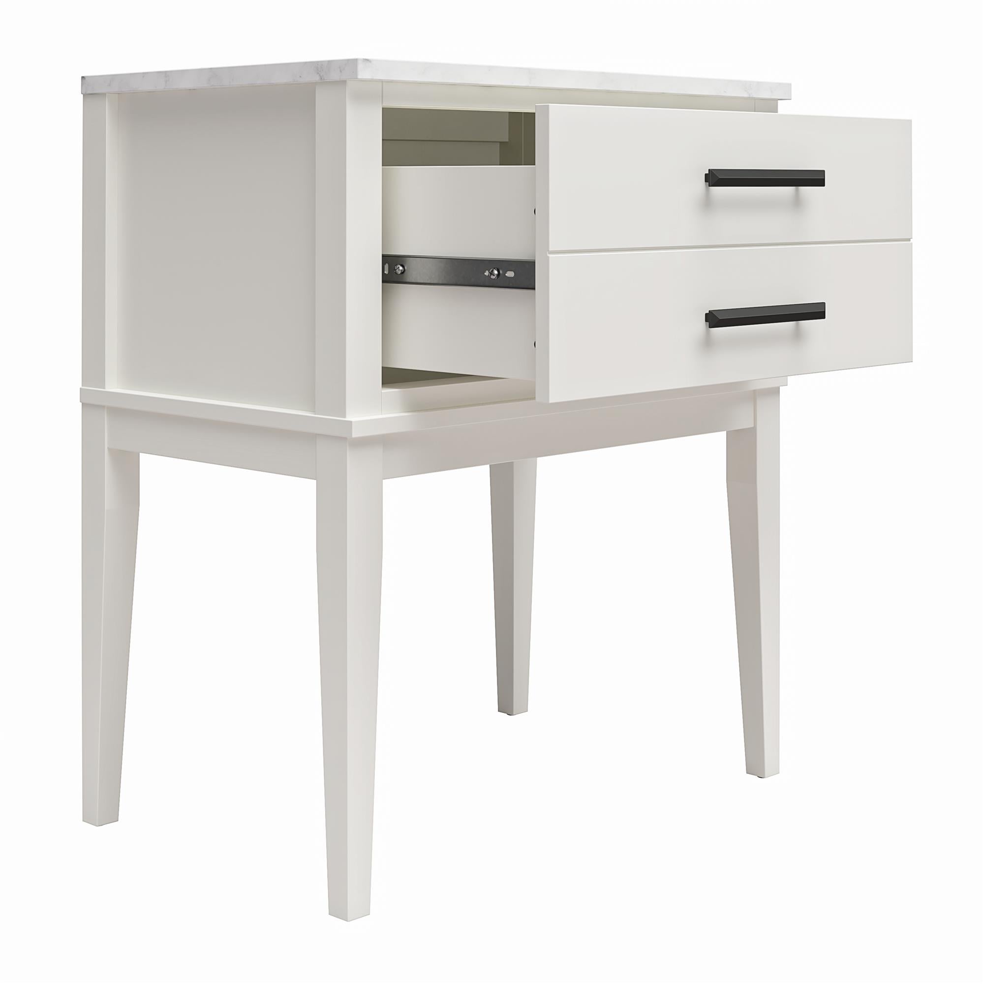 Ameriwood Home Amberleigh Nightstand, White w/ White Marble Top