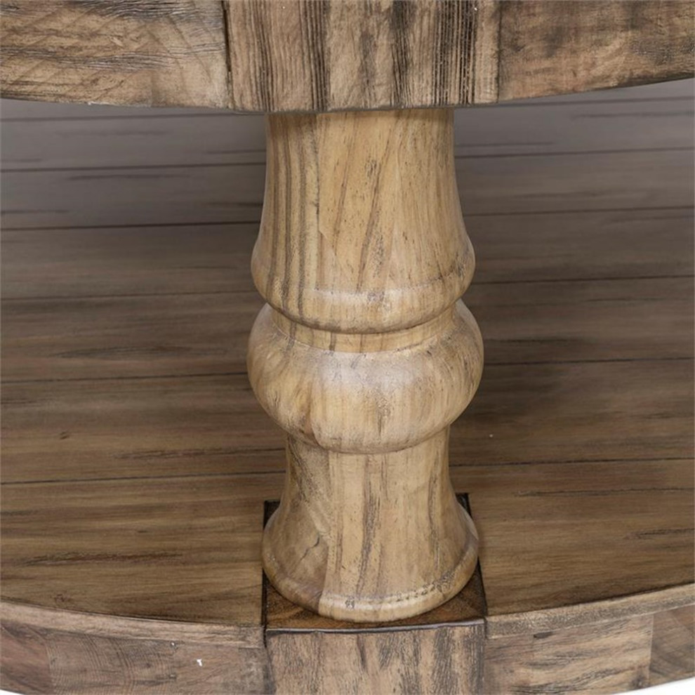 Bowery Hill Rustic Wood Round Tufted Coffee Table in Antique Oak   Farmhouse   Coffee Tables   by Homesquare  Houzz