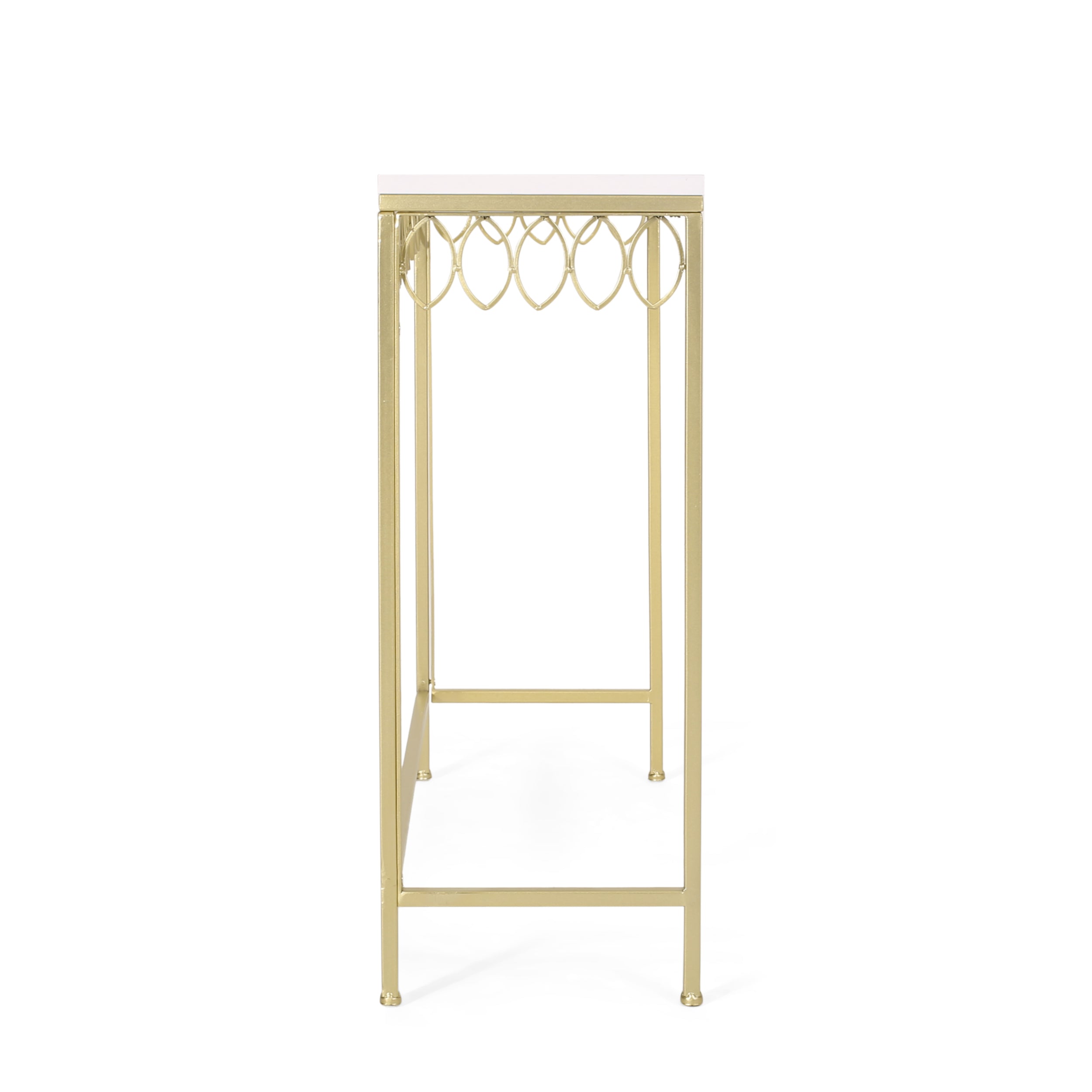 Cavanaugh Modern Glam Console Table with Petal Accents, Gold and White