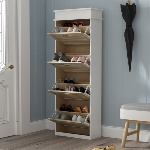 61Tall 4 Drawer Shoe Cabinet Space Saving(WhiteandOak) - - 35665039