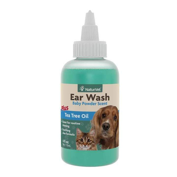 NaturVet Ear Wash w/Tea Tree Oil in Baby Powder Scent for Dogs and Cat