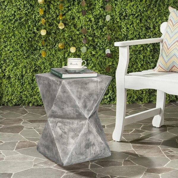 Adeco Concrete Accent End Table Modern Hourglass InOutdoor Side Table