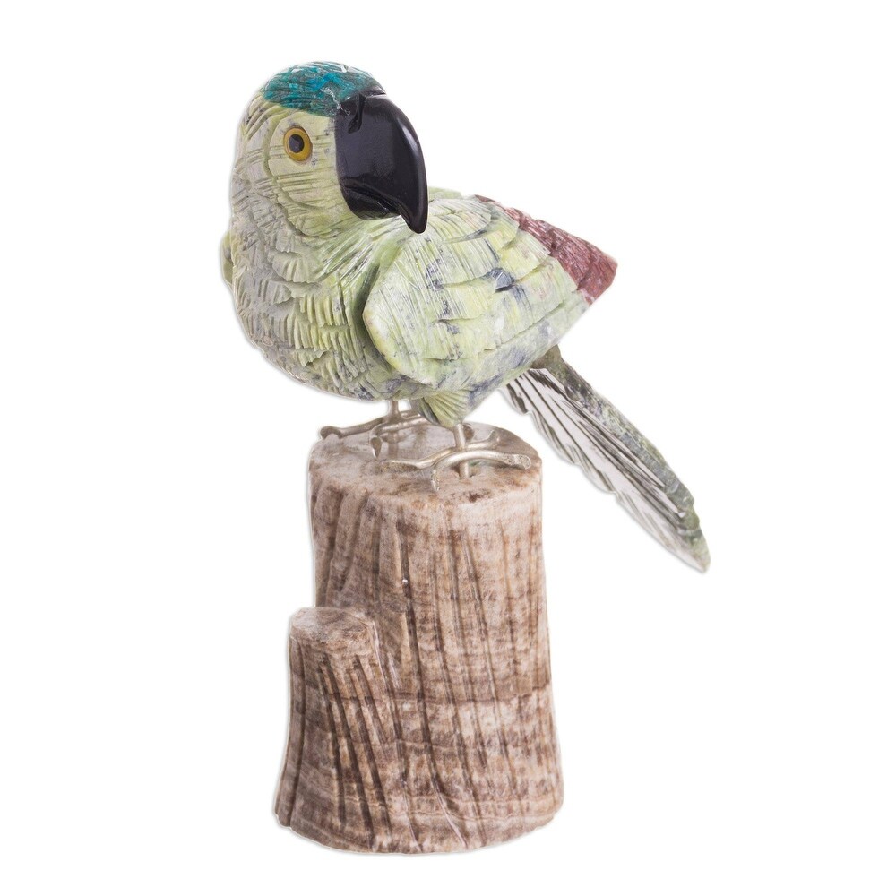 Handmade Blue Crested Bird Multi gemstone Sculpture (Peru)