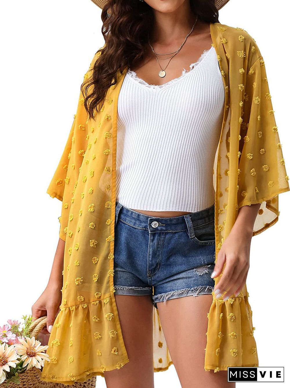 Women's Long Sleeve Beach Sunscreen Sheer Cardigan Beach Cover Up Tops