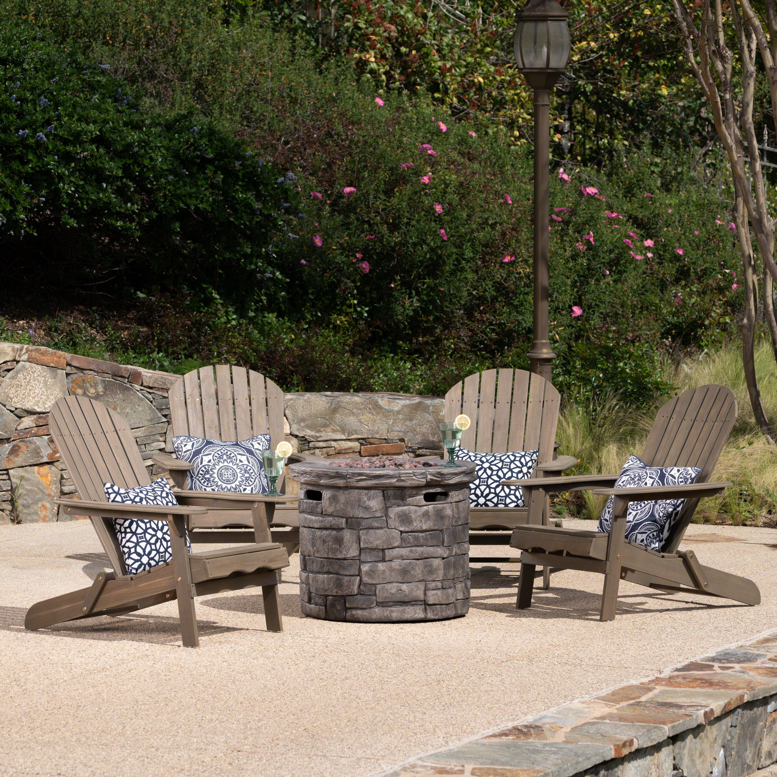 David Outdoor 5 Piece Adirondack Chair Set with Fire Pit