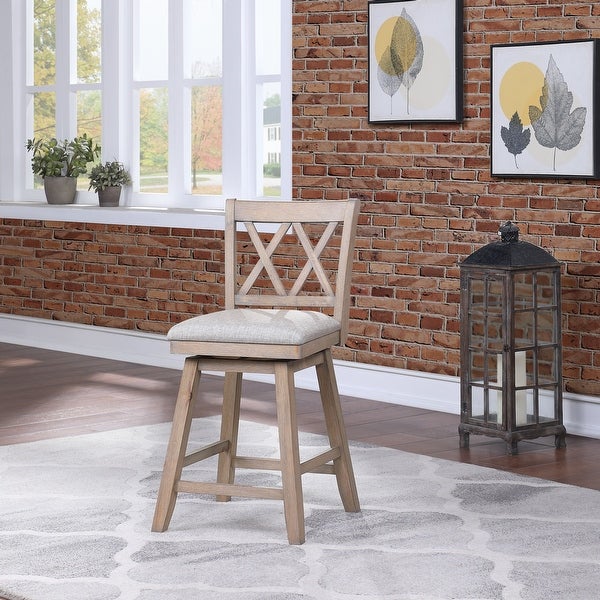 Wooden Linen Swivel Bar Counter Stool