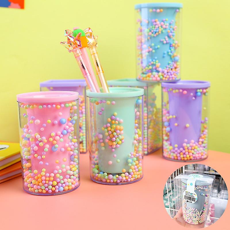 Crystal Pen Holder Desk Stationery Organizer School Bottle Storage Cleanup Accessories Makeup Brush Pencil Pot Table Supplies