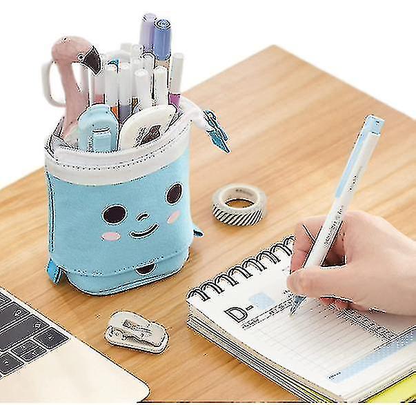 Fold Standing Pencil Case Pen Holder Makeup Pouch Cosmetics Bag Statio