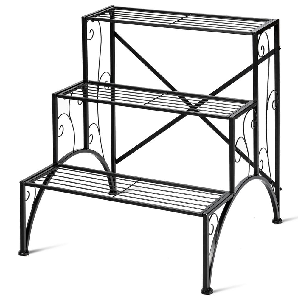 Costway Plant Rack Iron Plant Stand Garden Shelf Stair Style Decorative (3-Tier) HZ10027