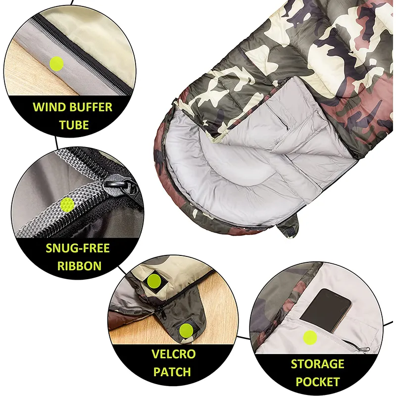 Customizable Adult 4 Season Temp Range (5F 32F) Portable Waterproof camouflage sleeping bag