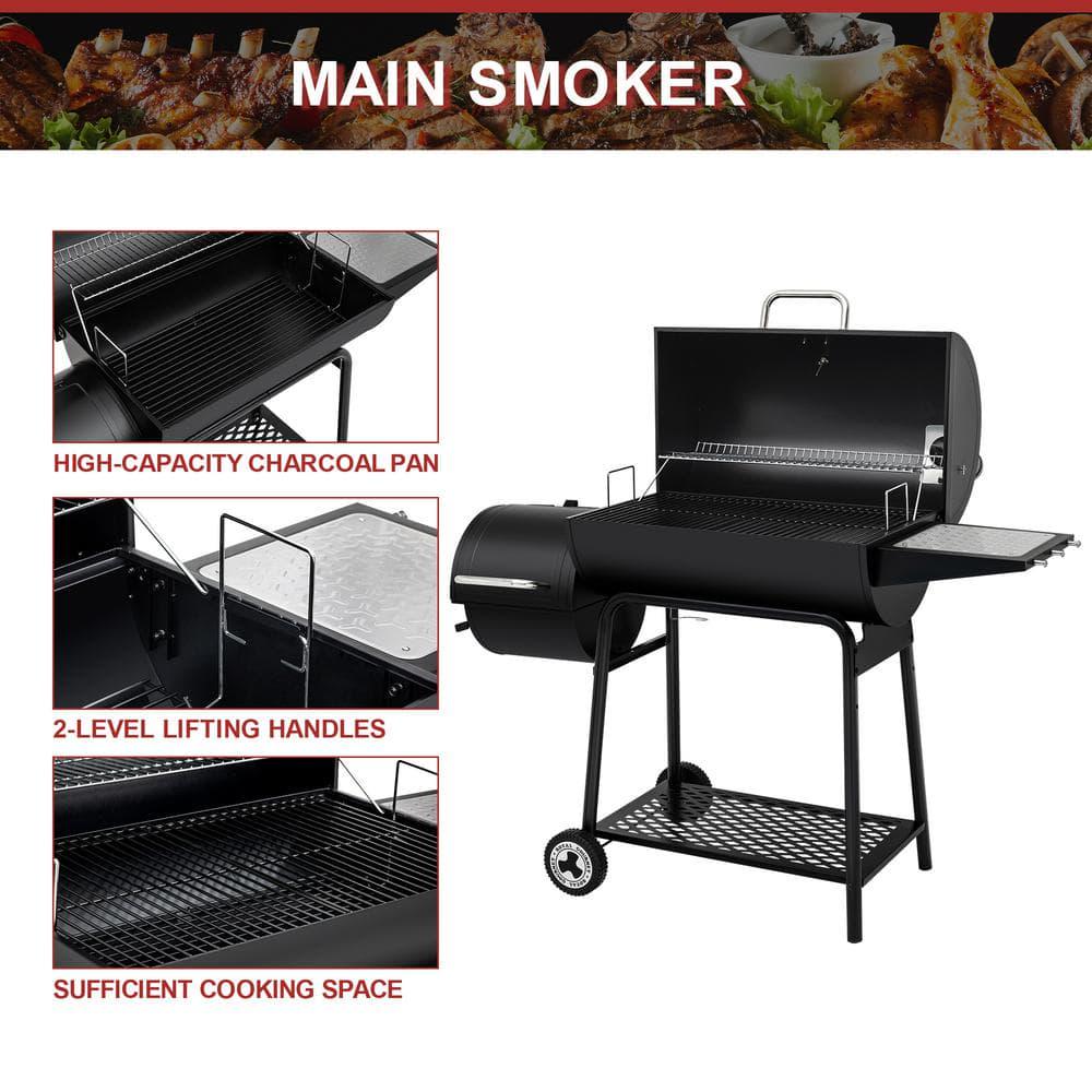 Royal Gourmet Barrel Charcoal Grill 30 in Black with Offset Smoker for Patio and Parties Outdoor Backyard