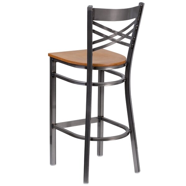 X Back Metal Restaurant Barstool - Vinyl Seat - 17