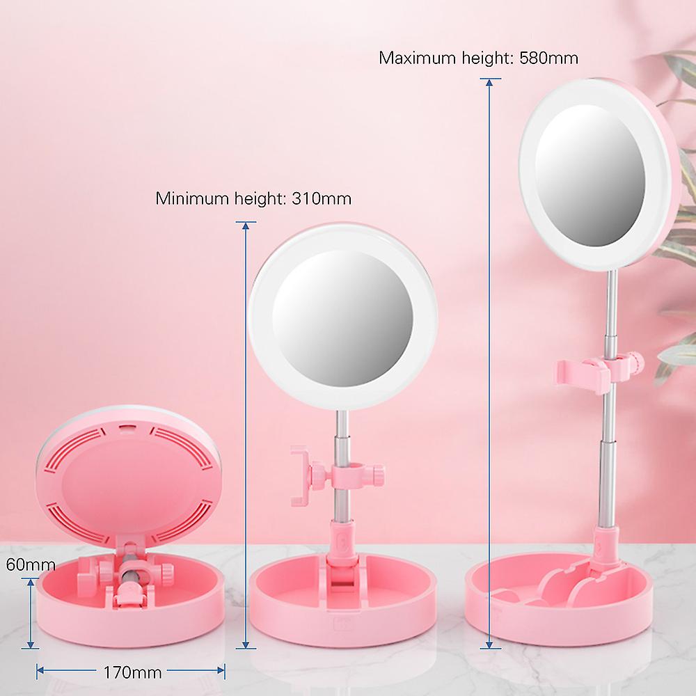 Portable Led Ring Light Foldable Desk Circle Lamp Dimmable Fill Light With Makeup Mirror Phone Holder 3 Color Modes and 10 Brightness For Selfie Video R