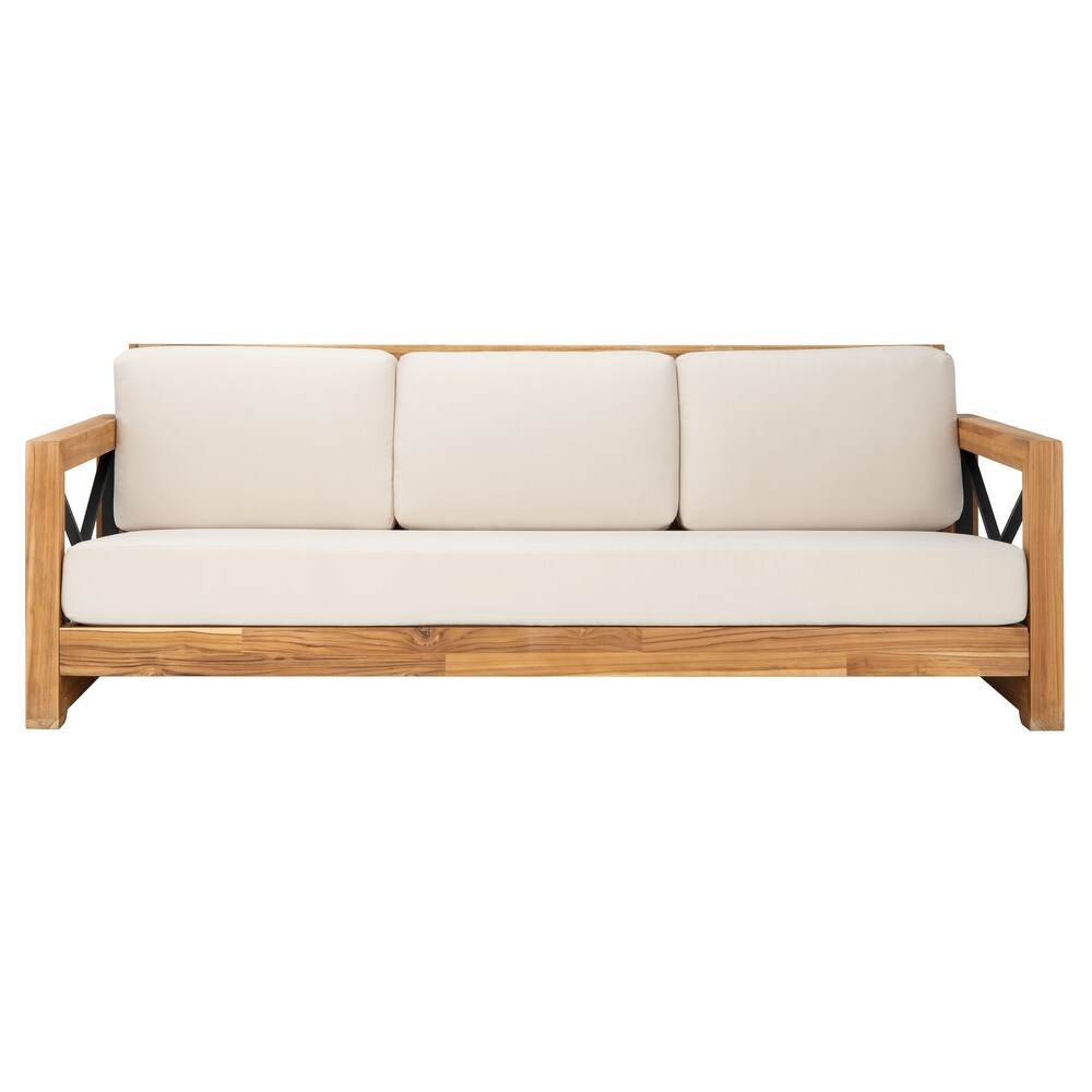 SAFAVIEH Couture Curacao Outdoor Teak 3 Seat Sofa