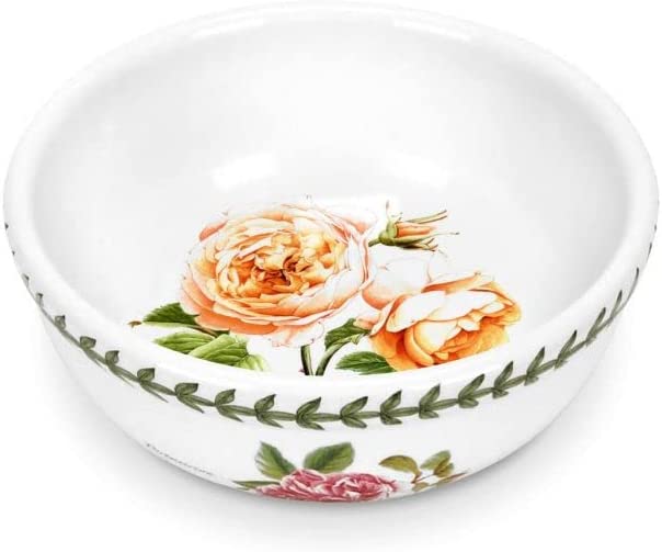 Portmeirion Botanic Roses 5.5” Fruit Salad Bowl with Assorted Rose Motifs， set of 4， Dishwasher， Microwave， Warm Oven， and Freezer Safe， For Cereal， Breakfast， Dessert