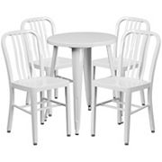 Flash Furniture Commercial Grade 24 Round Metal Indoor-Outdoor Table and Vertical Slat Back Chairs 5-Piece Set