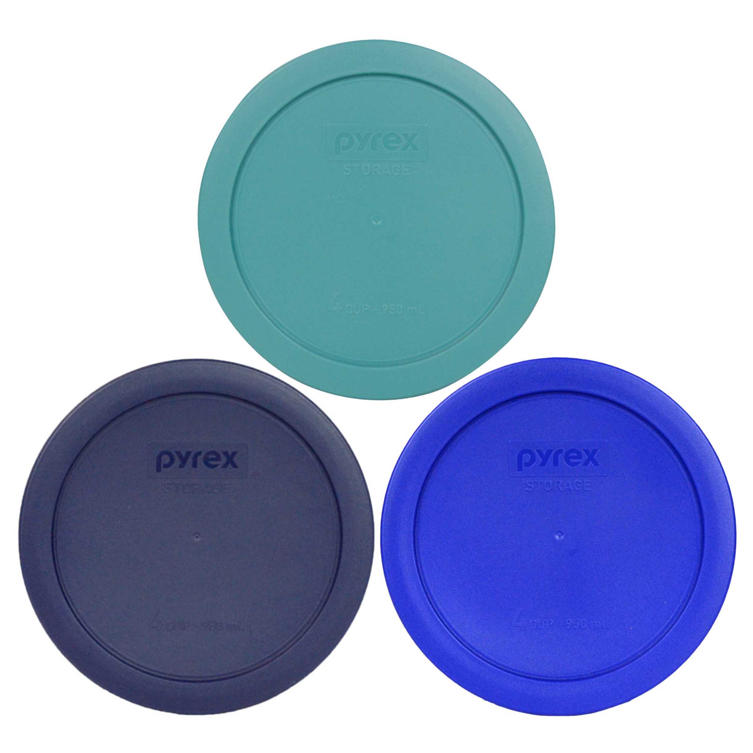 Pyrex Replacement Lid 7201-PC (1) Turquoise， (1) Cobalt Blue and (1) Navy Blue Covers (3-Pack) for Pyrex 7201 4-Cup Bowl (Sold Separately)