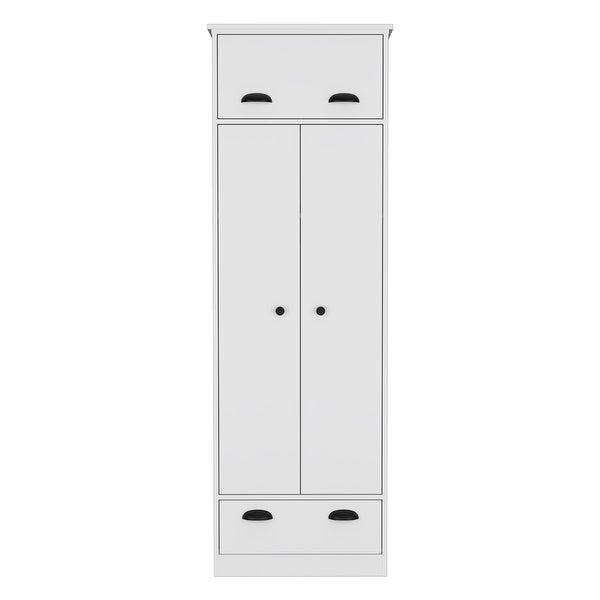 Tifton Armoire with Hinged Drawer， Handles， 2-Door Cabinet， Shelf， and Hanging Rod - - 37784251